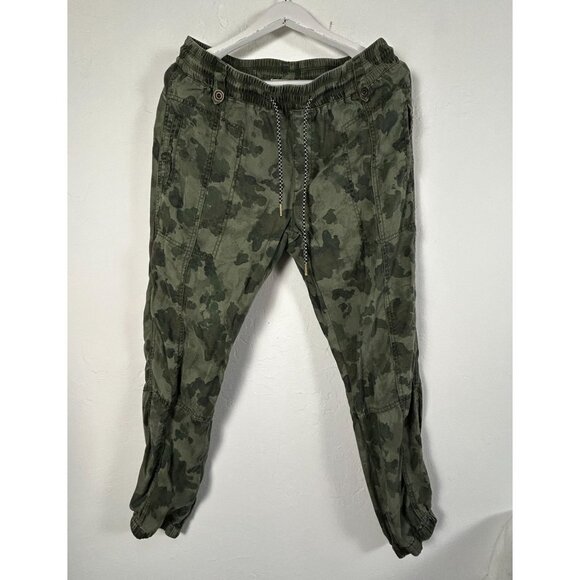 By Anthropologie Womens Green Camo Jogger Pants Medium Tencel Drawstring Waist - Picture 1 of 10